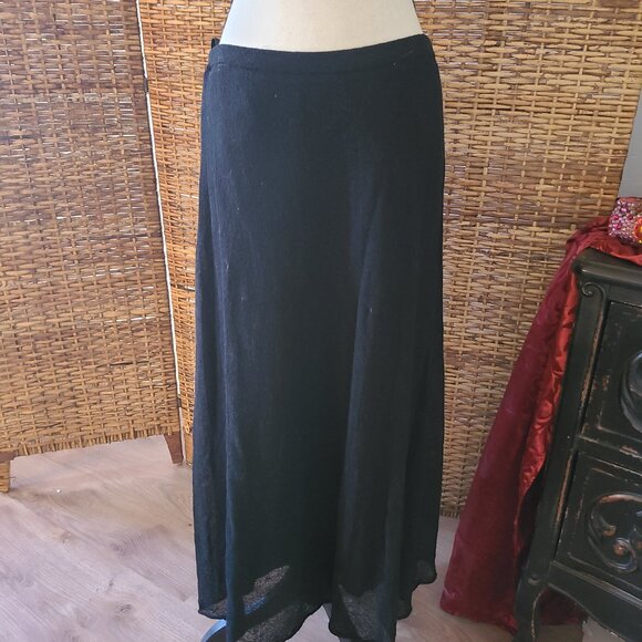 Eileen Fisher VTG Maxi Skirt Rayon Linen Nylon Black Lined SZ M Y2K - Picture 2 of 4